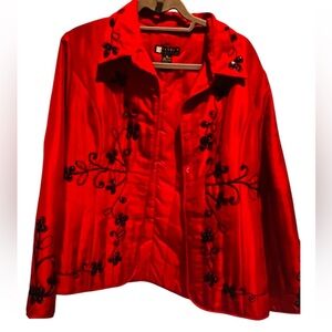 Burgundy Carole Little Red Jacket with Black Embroidery